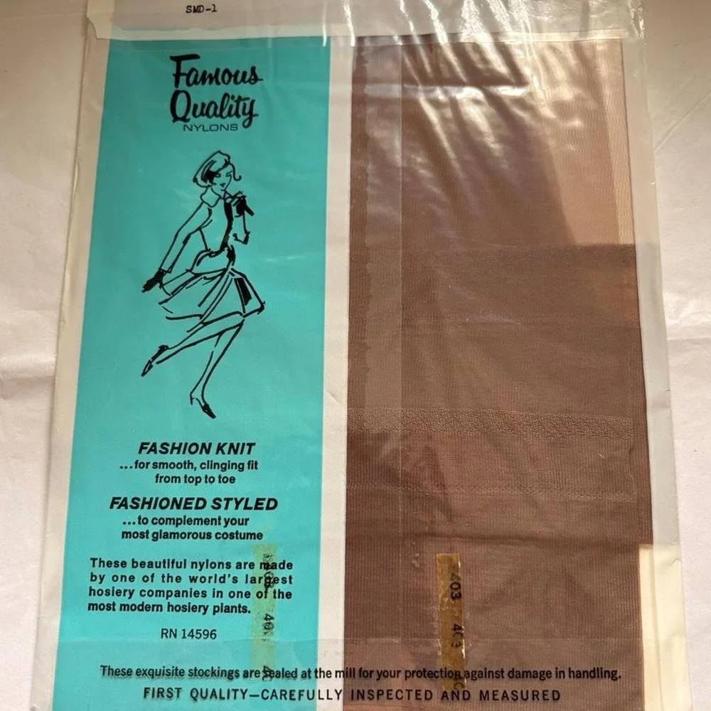 Vintage 1950s Famous Quality Nylon Stockings Brown Pantyhose